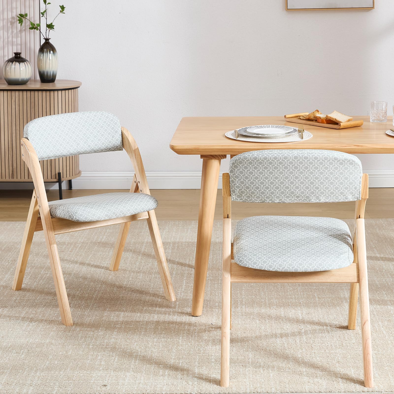 Yuuijoaa 2-Pack Folding Chairs With Cushion, Linen Padded Foldable Chairs, Raw Wood Frame, Ideal For Indoor/Outdoor Use, Perfect